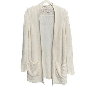 LOFT Women’s Knit Open Cardigan Size S Front Pockets White